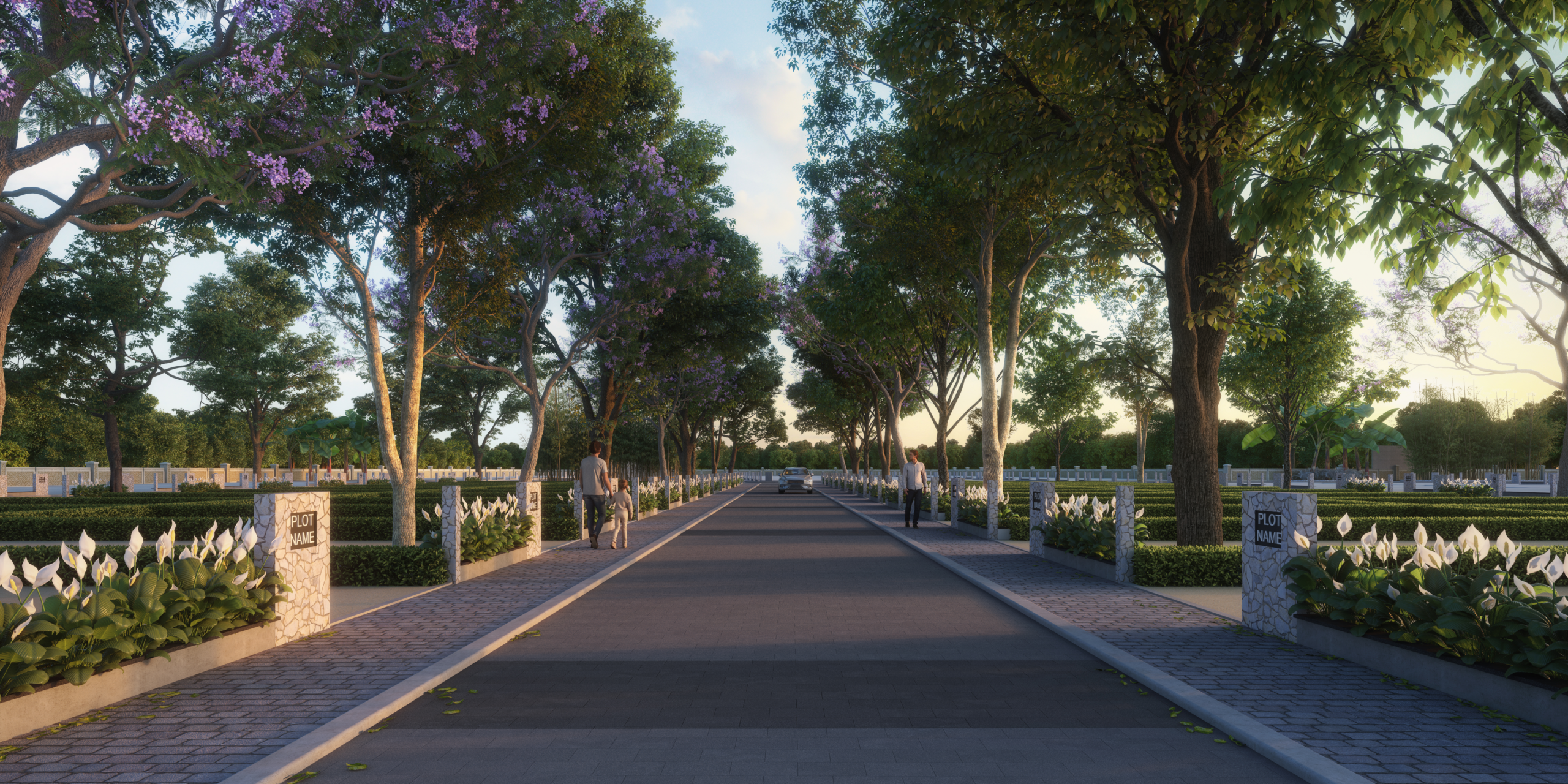 Joggers on a tree-lined running track